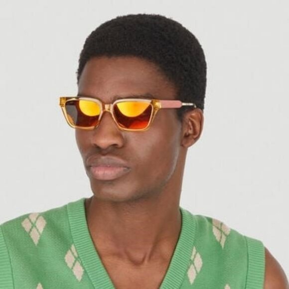 💯 - New  Authentic Gucci Orange Mirror Rectangular Men's Sunglasses GG0975S … - Picture 1 of 17